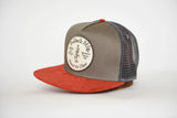 GRAY WITH RED SUEDE TRUCKER