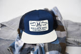 BLUE WITH WHITE SUEDE TRUCKER