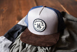 BLUE WITH BROWN SUEDE TRUCKER
