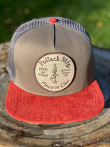 GRAY WITH RED SUEDE TRUCKER