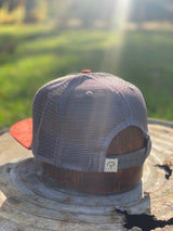 GRAY WITH RED SUEDE TRUCKER